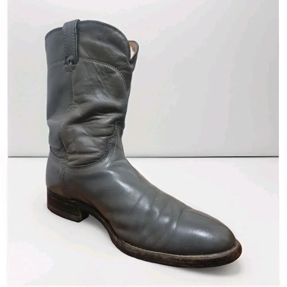 Vintage 70s Wrangler 5952 Grey Leather Western Roper Boots Size 10.5D USA